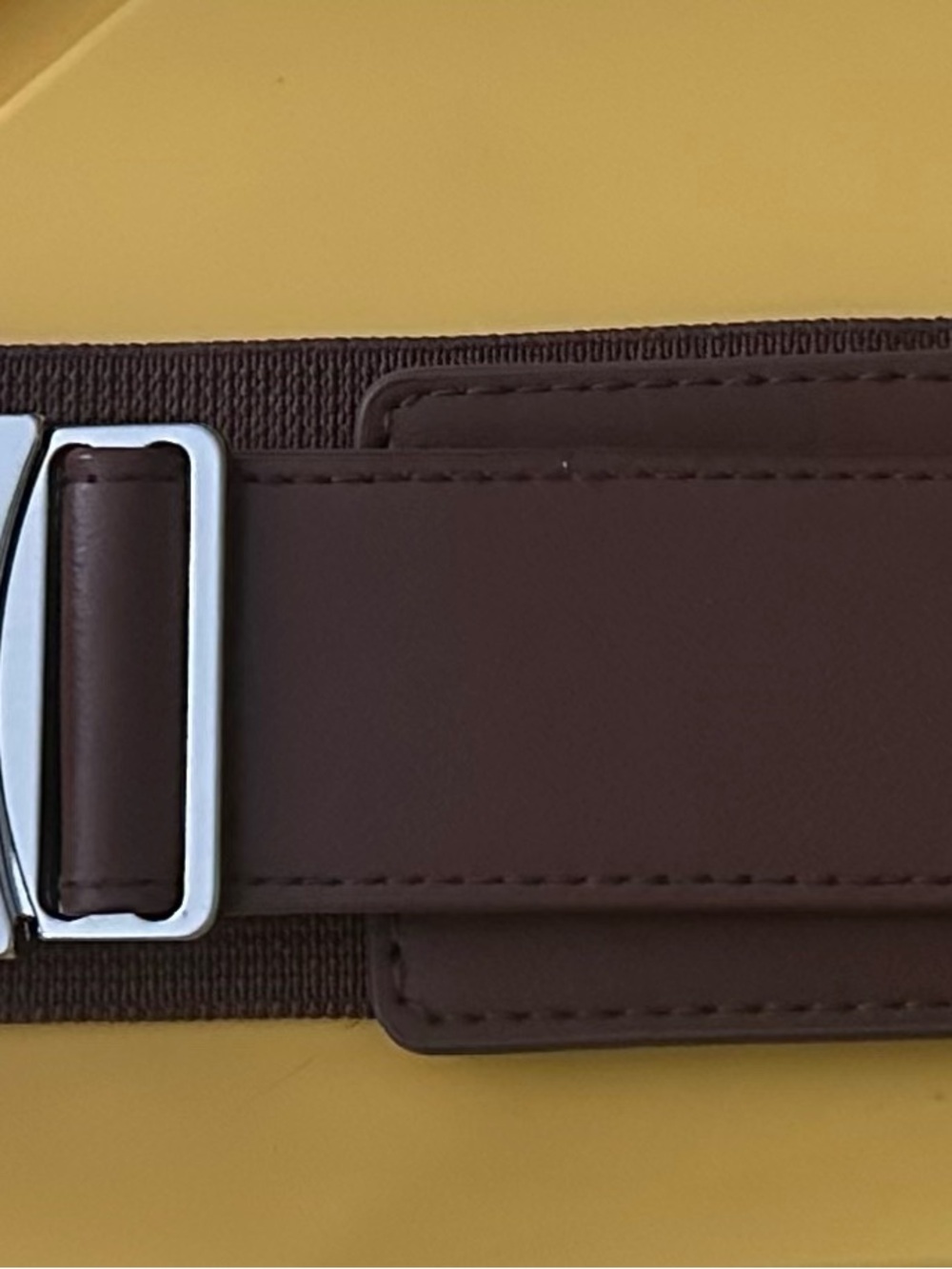 Women’s Brown Leather Like Elastic Belt with Silver Buckle plus size 18/20